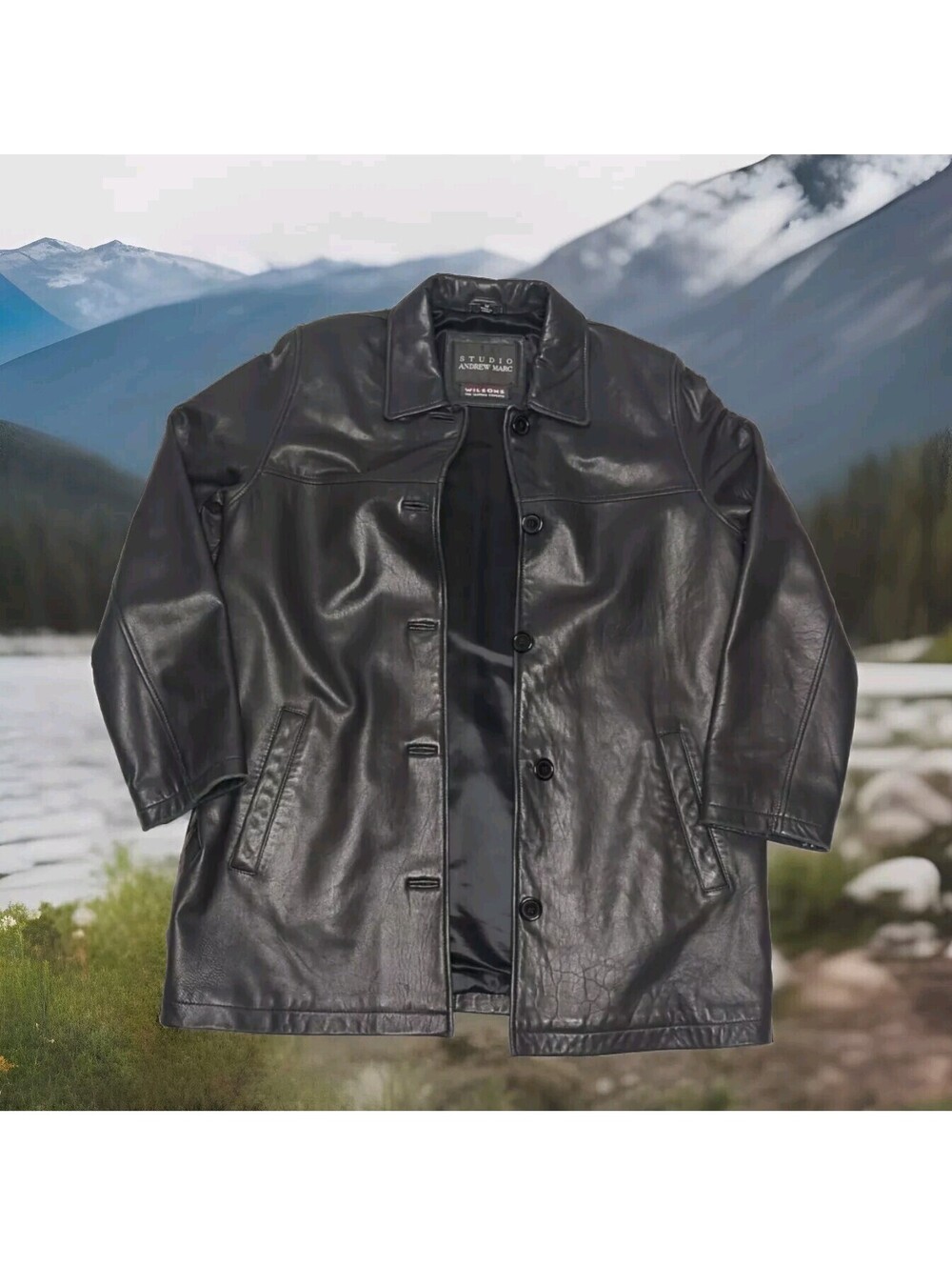 Studio Andrew Marc Wilsons Butter Soft Lamb Leather Jacket Long Men Medium Black